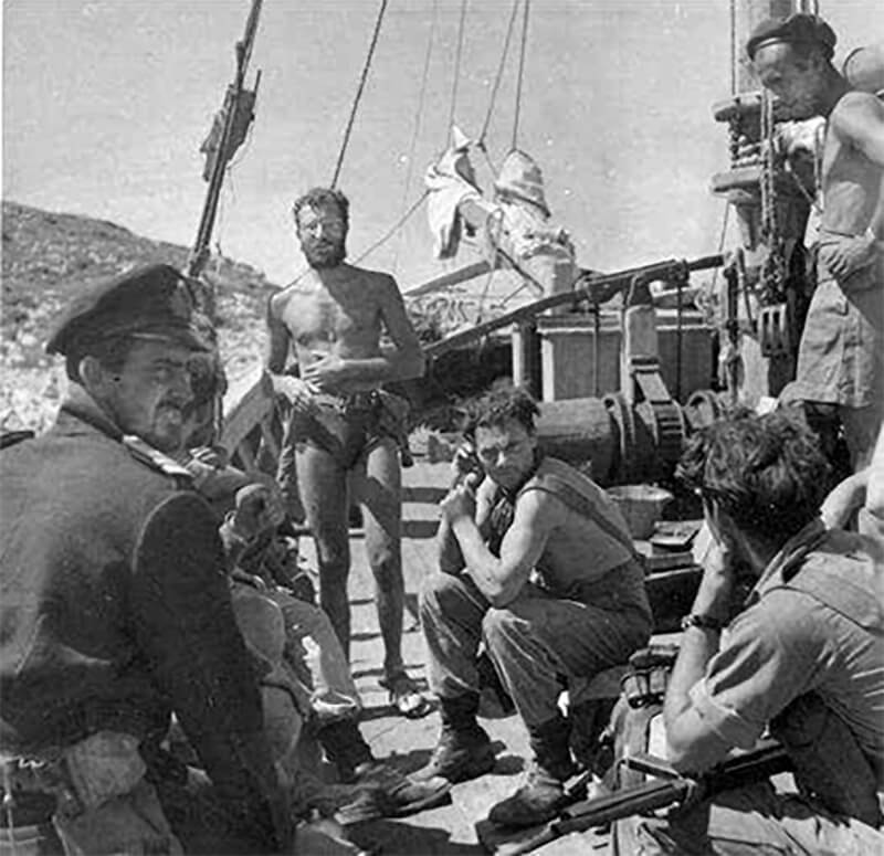 Men of the Sacred Band on caique in the Aegeaen Sea.