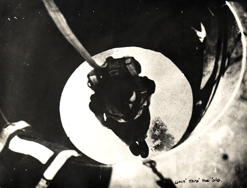 Going through the hole of the Whitley.