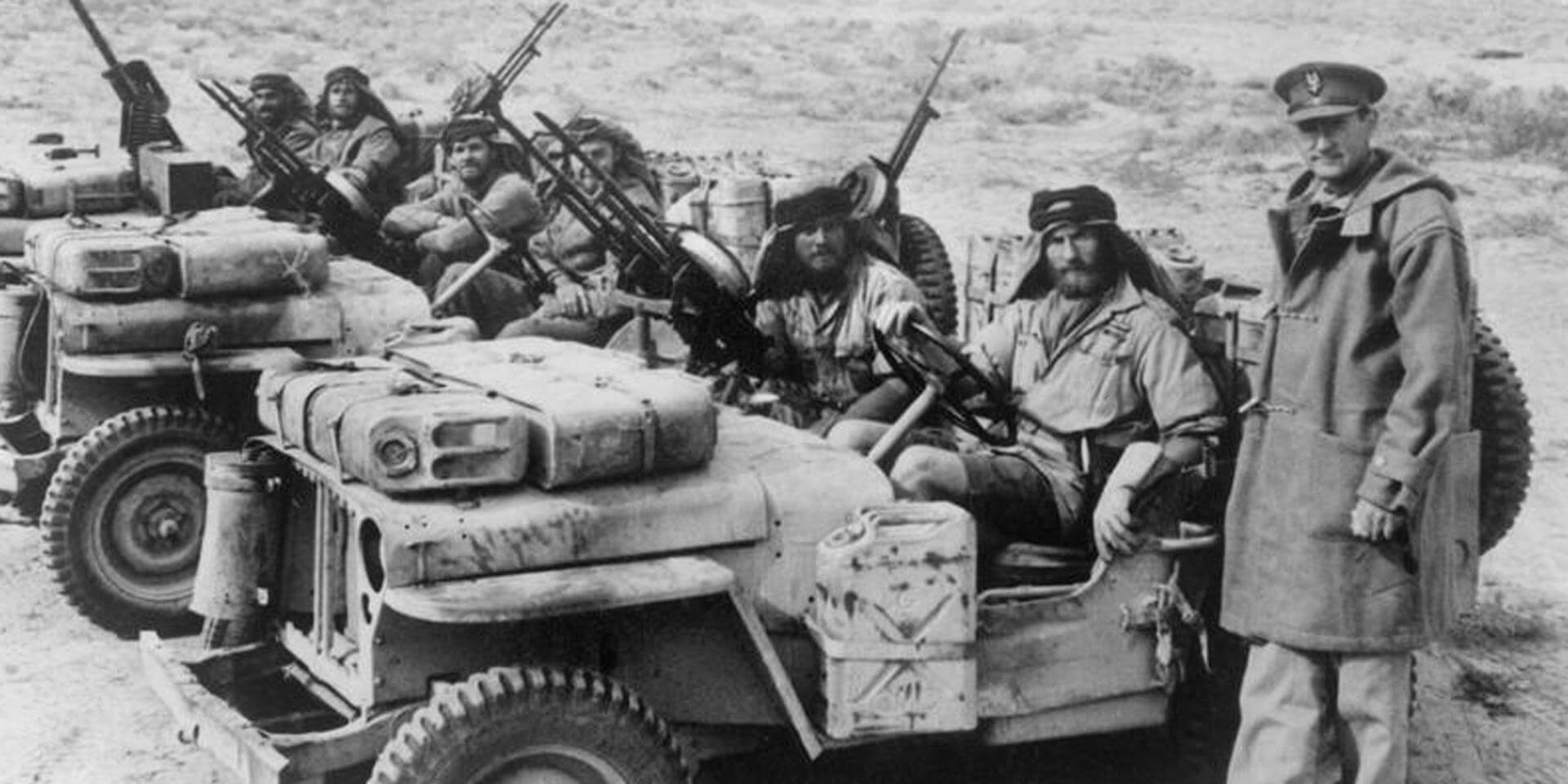 Allied Biographies. Divid Stirling and a SAS patrol in the desert.