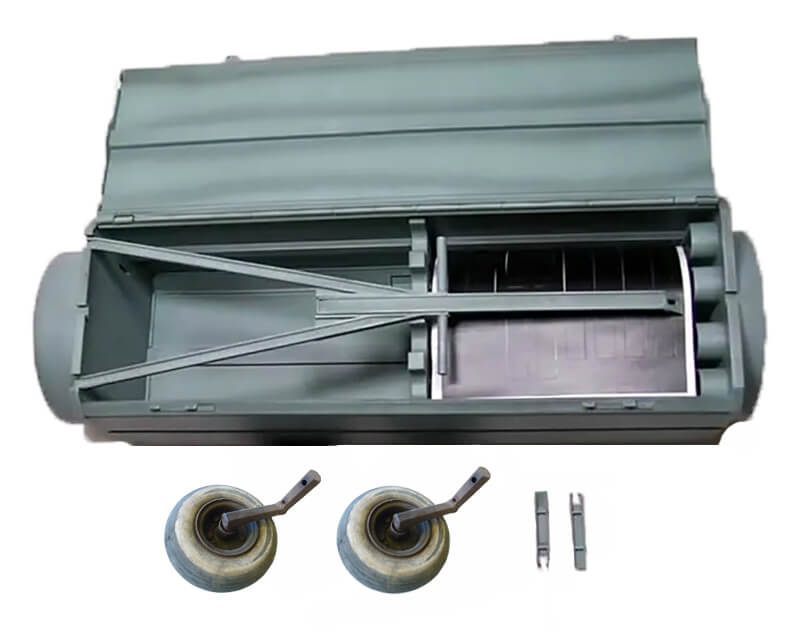 Fallschirmjäger Abwurfbehälter mit Zugstangenstütz und Rader mit Steckachsen