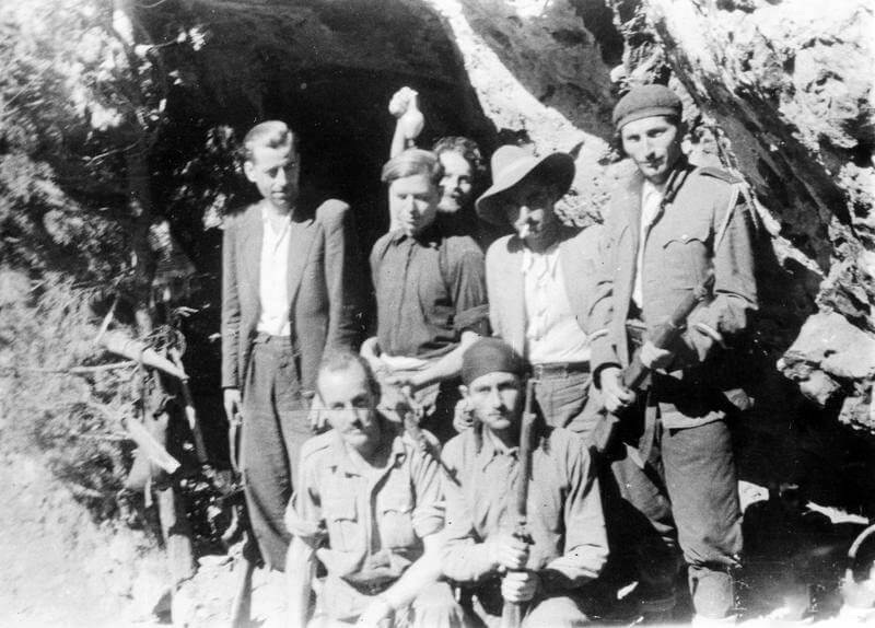 SOE (SPECIAL OPERATIONS EXECUTIVE) AND CRETAN PARTISANS ON CRETE, 1 JUNE 1944 - 28    FEBRUARY 1945. (HU 66091) The leaders of the Selino guerrilla band, D Perinenison ? far right. Copyright: ý IWM. Original Source: http://www.iwm.org.uk/collections/item/object/205045481