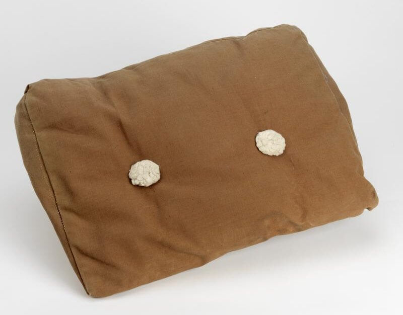 seat cushion, camouflage jump suit, Special Forces (EQU 419) a brown rectangular cloth cushion with two white buttons side by side set into the cushion Copyright: ý IWM. Original Source: http://www.iwm.org.uk/collections/item/object/30013167