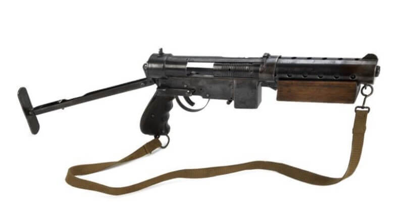 Welgun (FIR 6380) The Welgun was designed during 1942 by the British Special Operations Executive, who sought to create a submachine-gun more suitable for their purposes than the standard issue Sten Gun. Its name derives from the place where it was designed - SOE's Station IX, situated at The Frythe, a large house near Welwyn in Hertfordshire. 

The Welgun possessed some novel features, in that the mainspring was p... Copyright: ý IWM. Original Source: http://www.iwm.org.uk/collections/item/object/30029480