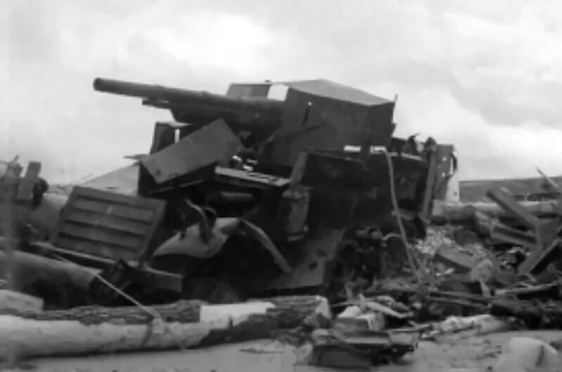 One of the destroyed Half Tracks of the Ranger Cannon Company at Omaha Beach.