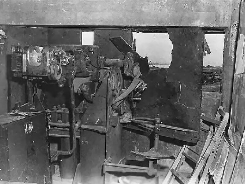 Interior view shows shattered 5 cm KwK gun shield, likely hit by 37 mm fire, fatal for any seated gunner.