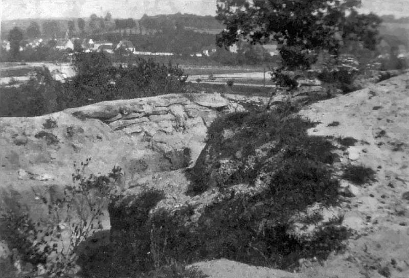 Belgian trenches on North Hill. In the background, on the left, are **houses at Kanne** lining the Albert Canal.
