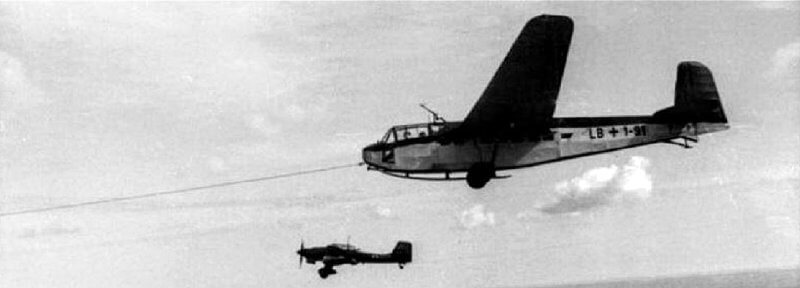 The DFS 230 is often used for freight transport, frequently in combination with the Ju 87R as the tug aircraft.