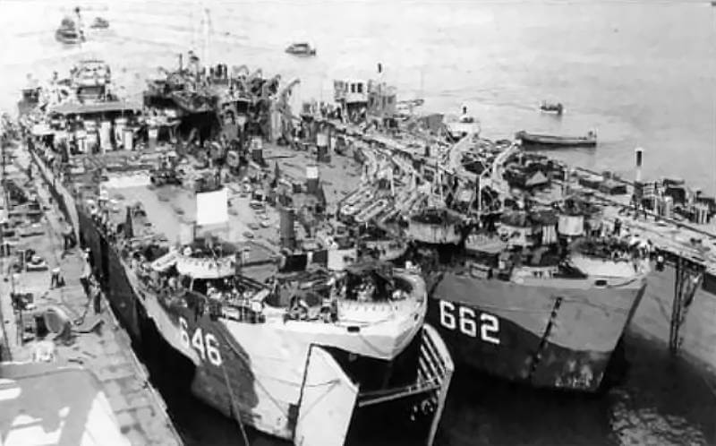 LST 646 and 662 at an Advanced Based Section Dock. In this case ABSD-6. 