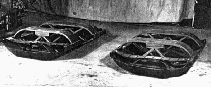 Close-up of the jeep’s impact-absorbing shoes, officially designated ‘Crash Pans’, designed to protect the chassis during landing.